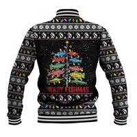 Merry Fishmas Baseball Jacket Fishing Christmas Tree Lights - Wonder Print Shop