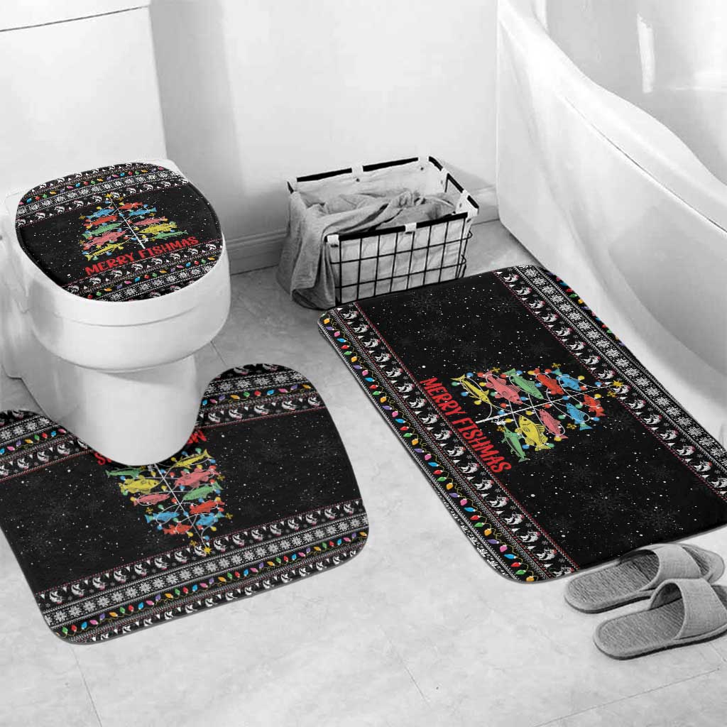Merry Fishmas Bathroom Set Fishing Christmas Tree Lights - Wonder Print Shop