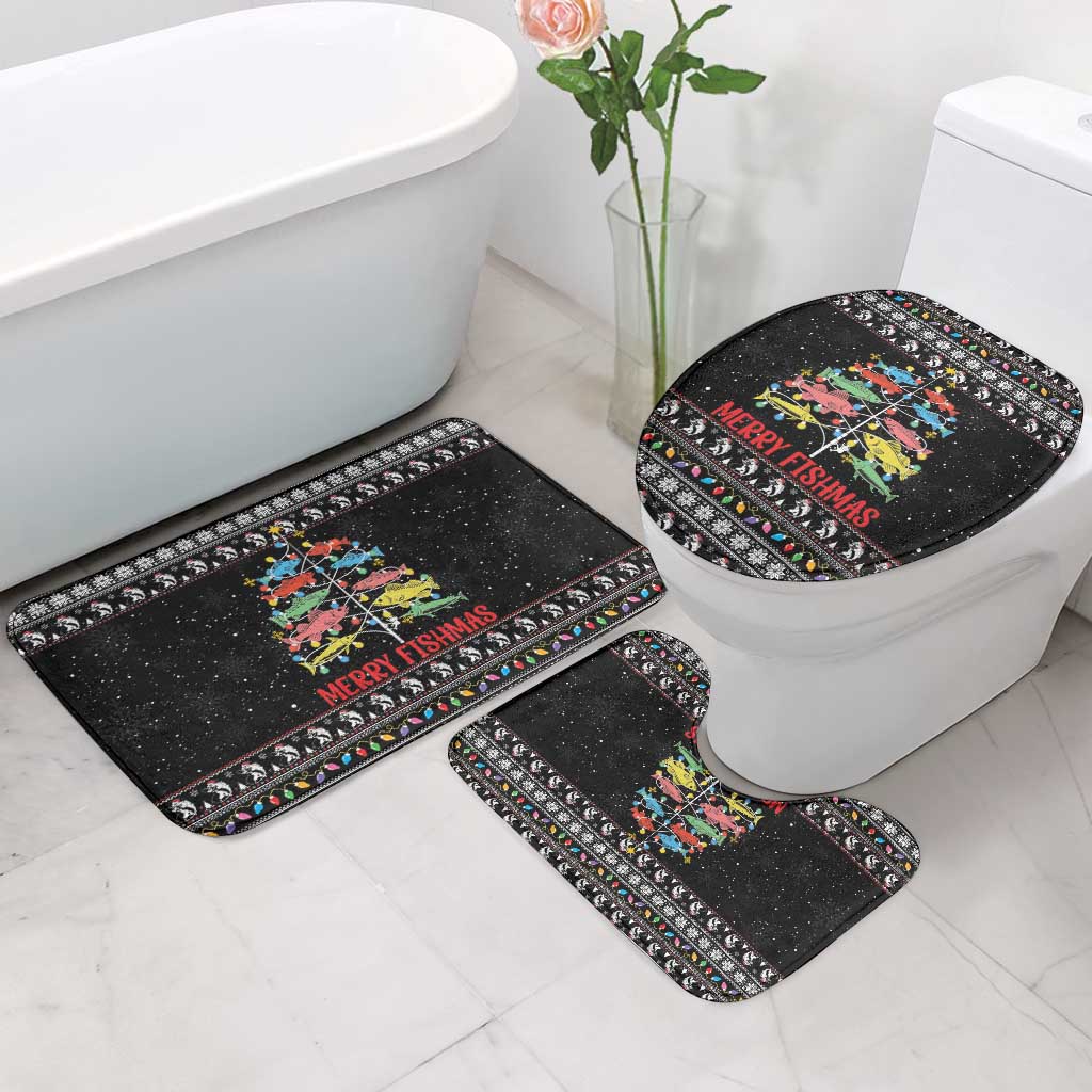 Merry Fishmas Bathroom Set Fishing Christmas Tree Lights - Wonder Print Shop