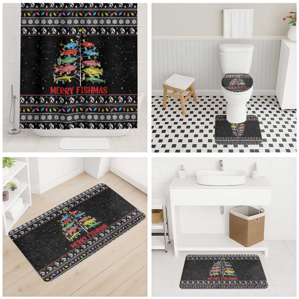 Merry Fishmas Bathroom Set Fishing Christmas Tree Lights - Wonder Print Shop