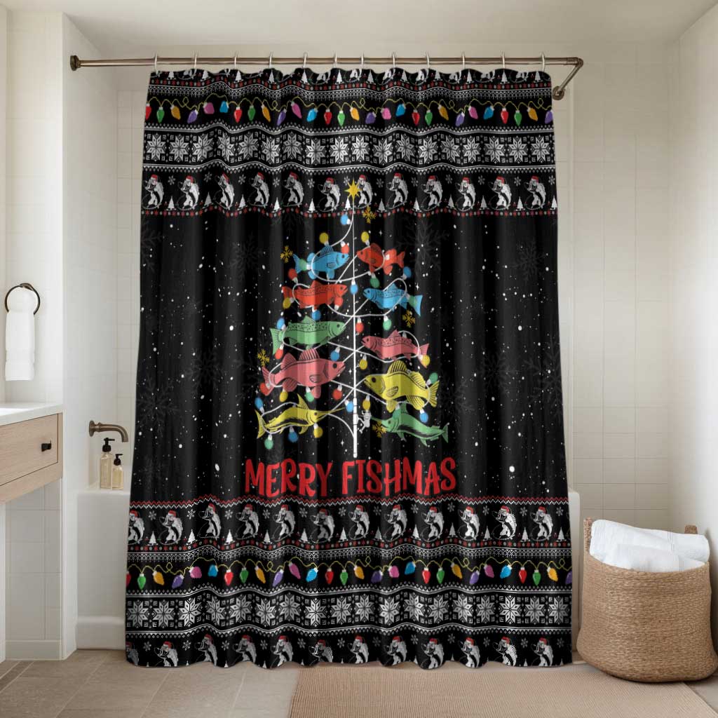 Merry Fishmas Bathroom Set Fishing Christmas Tree Lights - Wonder Print Shop