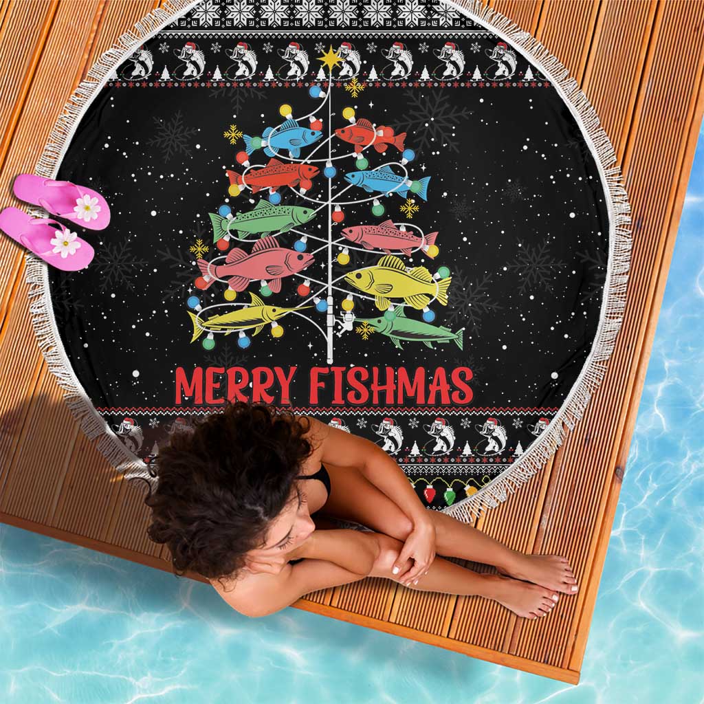 Merry Fishmas Beach Blanket Fishing Christmas Tree Lights - Wonder Print Shop