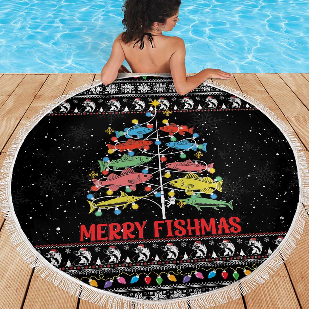 Merry Fishmas Beach Blanket Fishing Christmas Tree Lights - Wonder Print Shop