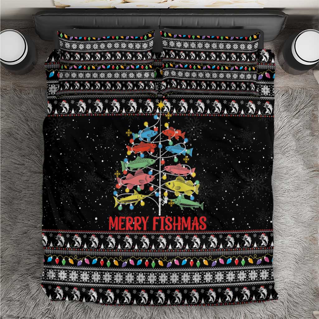 Merry Fishmas Bedding Set Fishing Christmas Tree Lights - Wonder Print Shop