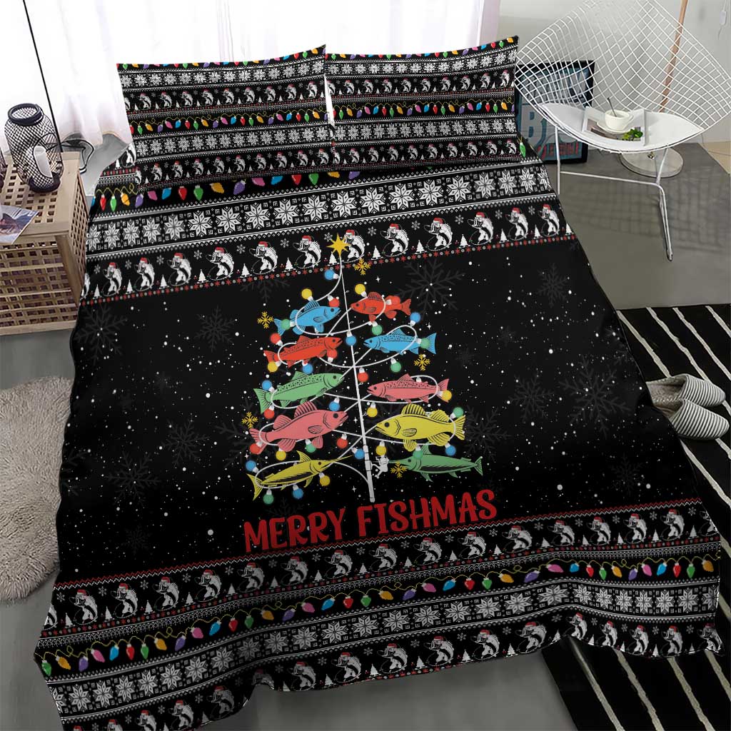 Merry Fishmas Bedding Set Fishing Christmas Tree Lights - Wonder Print Shop