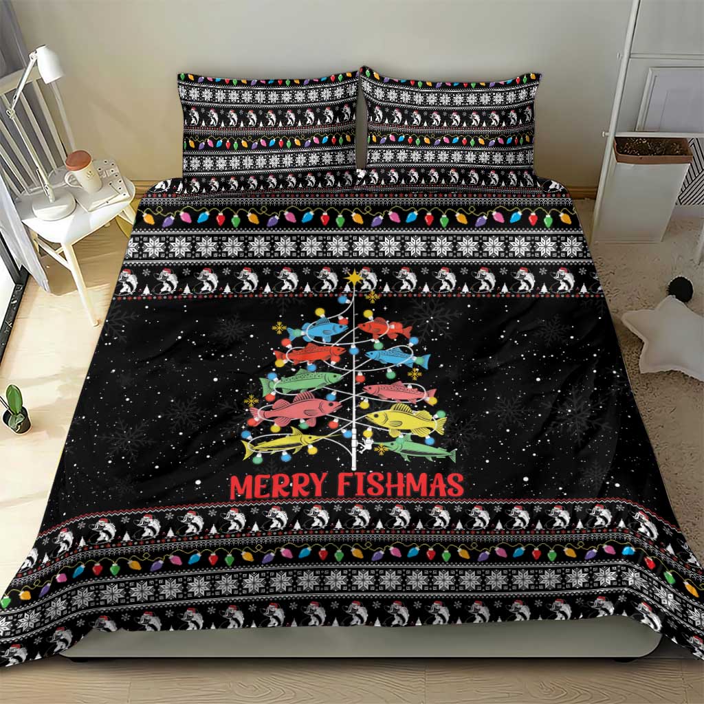 Merry Fishmas Bedding Set Fishing Christmas Tree Lights - Wonder Print Shop