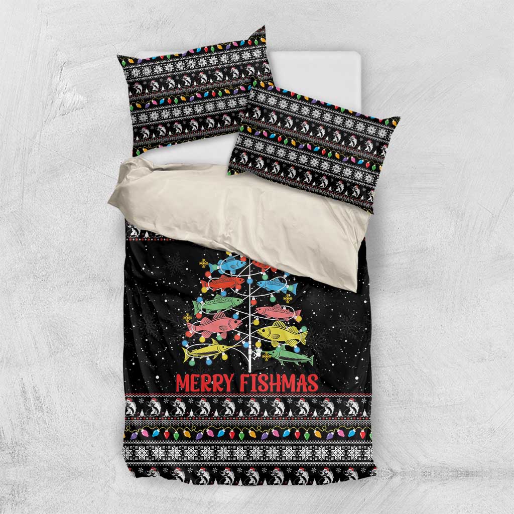 Merry Fishmas Bedding Set Fishing Christmas Tree Lights - Wonder Print Shop