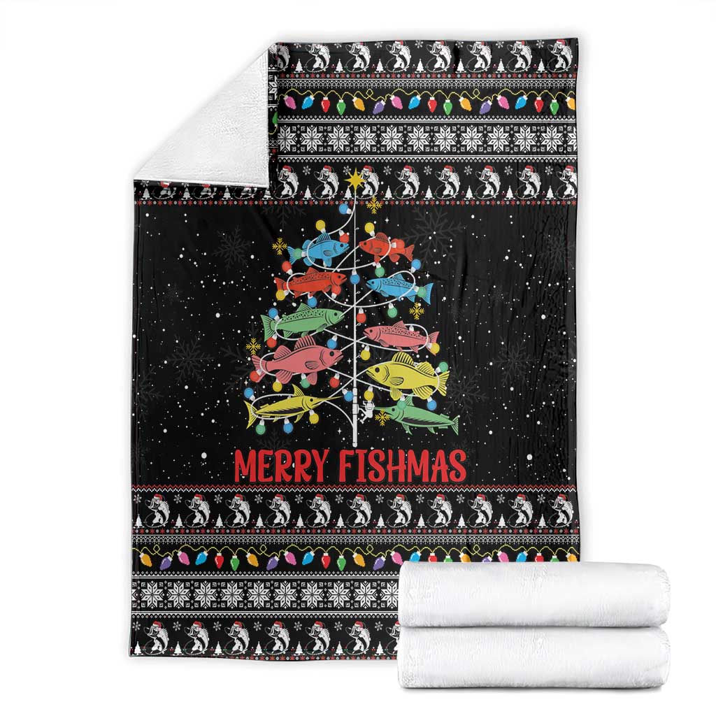 Merry Fishmas Blanket Fishing Christmas Tree Lights - Wonder Print Shop