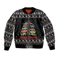 Merry Fishmas Bomber Jacket Fishing Christmas Tree Lights - Wonder Print Shop