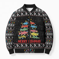 Merry Fishmas Bomber Puffer Jacket Fishing Christmas Tree Lights - Wonder Print Shop