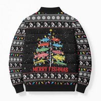 Merry Fishmas Bomber Puffer Jacket Fishing Christmas Tree Lights - Wonder Print Shop