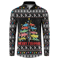 Merry Fishmas Button Sweatshirt Fishing Christmas Tree Lights - Wonder Print Shop