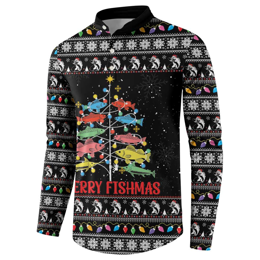 Merry Fishmas Button Sweatshirt Fishing Christmas Tree Lights - Wonder Print Shop