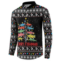 Merry Fishmas Button Sweatshirt Fishing Christmas Tree Lights - Wonder Print Shop