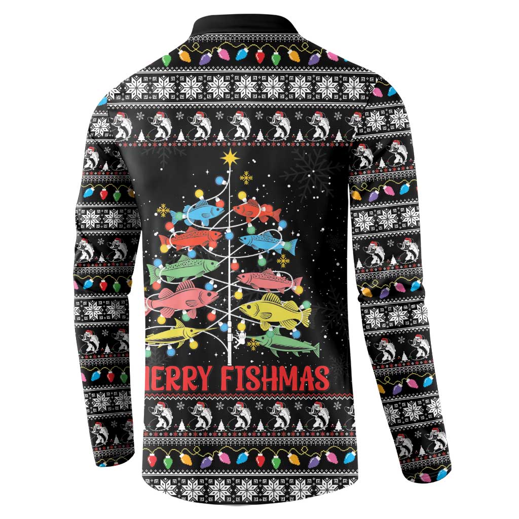 Merry Fishmas Button Sweatshirt Fishing Christmas Tree Lights - Wonder Print Shop