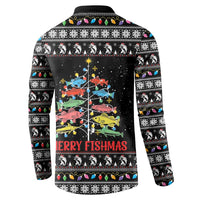 Merry Fishmas Button Sweatshirt Fishing Christmas Tree Lights - Wonder Print Shop