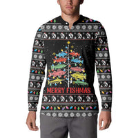 Merry Fishmas Button Sweatshirt Fishing Christmas Tree Lights - Wonder Print Shop