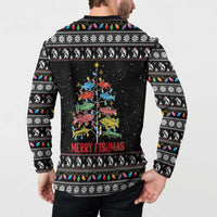 Merry Fishmas Button Sweatshirt Fishing Christmas Tree Lights - Wonder Print Shop
