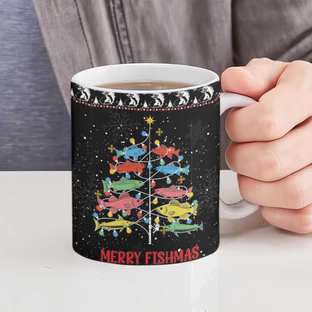 Merry Fishmas Ceramic Mug Fishing Christmas Tree Lights - Wonder Print Shop