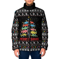 Merry Fishmas Padded Jacket Fishing Christmas Tree Lights - Wonder Print Shop