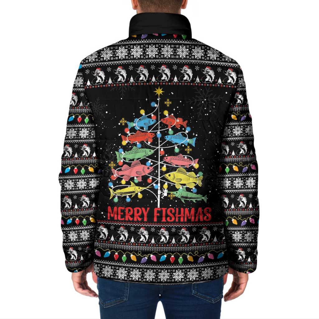 Merry Fishmas Padded Jacket Fishing Christmas Tree Lights - Wonder Print Shop