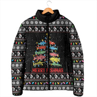 Merry Fishmas Padded Jacket Fishing Christmas Tree Lights - Wonder Print Shop