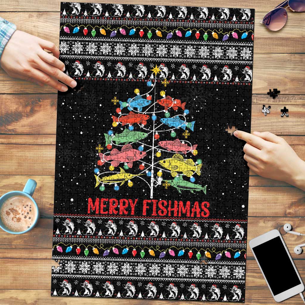 Merry Fishmas Puzzle Fishing Christmas Tree Lights - Wonder Print Shop