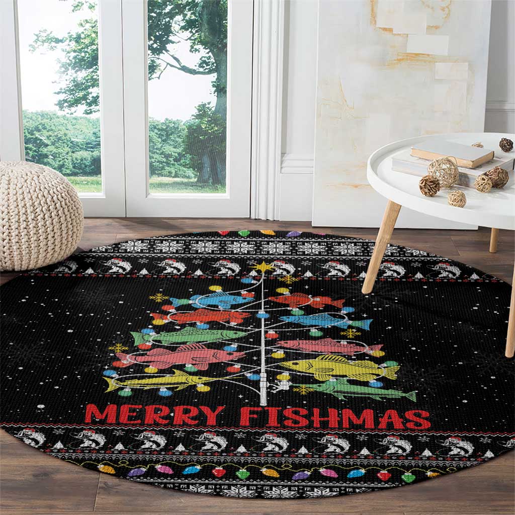 Merry Fishmas Round Carpet Fishing Christmas Tree Lights - Wonder Print Shop