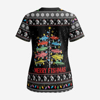 Merry Fishmas Scrub Top Fishing Christmas Tree Lights - Wonder Print Shop