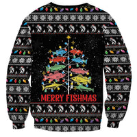 Merry Fishmas Sweatshirt Fishing Christmas Tree Lights - Wonder Print Shop