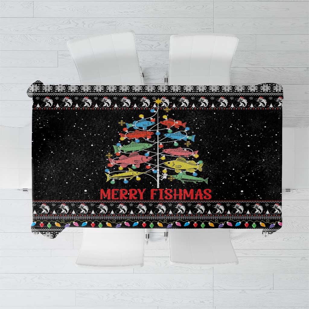 Merry Fishmas Tablecloth Fishing Christmas Tree Lights - Wonder Print Shop