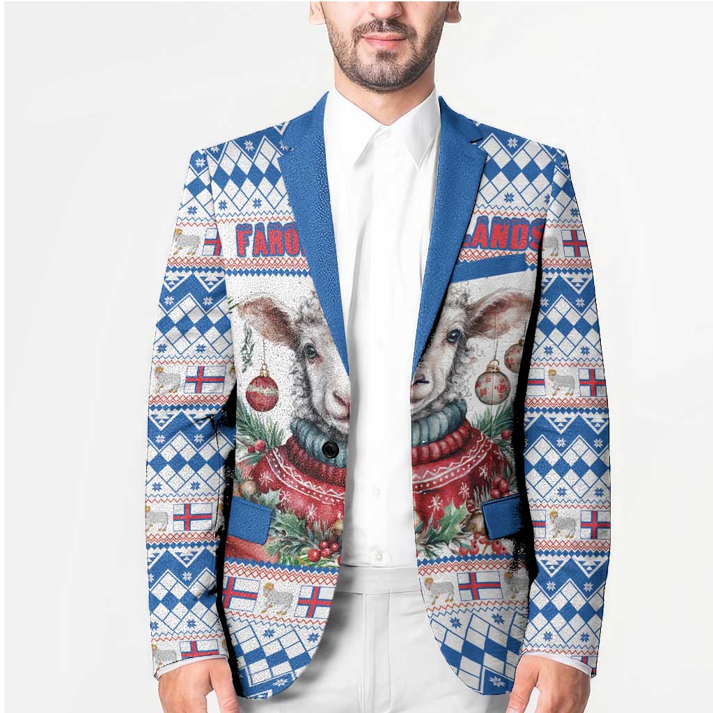 Faroe Islands Christmas Blazer Cute Faroese Sheep Xmas Patterns - Wonder Print Shop