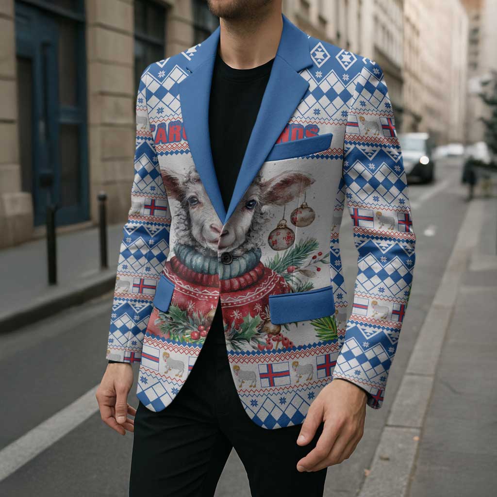 Faroe Islands Christmas Blazer Cute Faroese Sheep Xmas Patterns - Wonder Print Shop