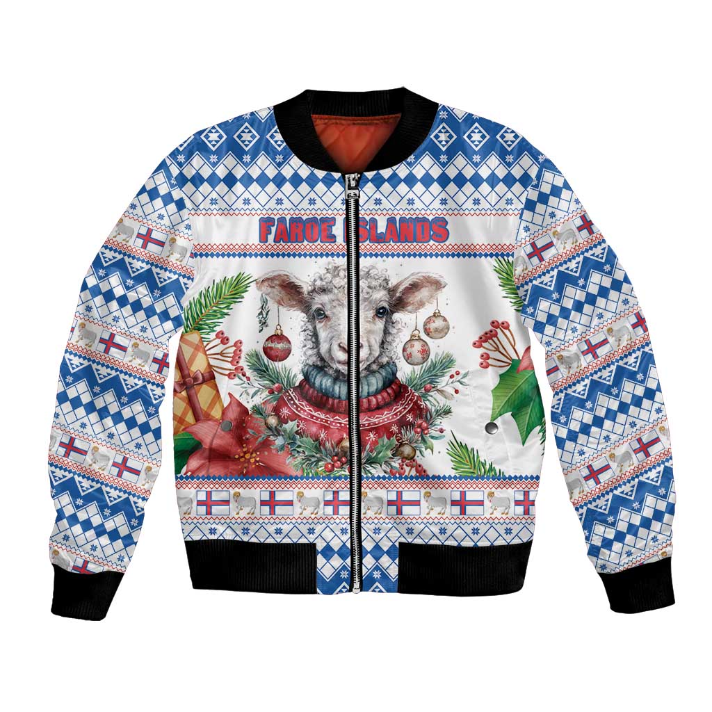 Faroe Islands Christmas Bomber Jacket Cute Faroese Sheep Xmas Patterns - Wonder Print Shop