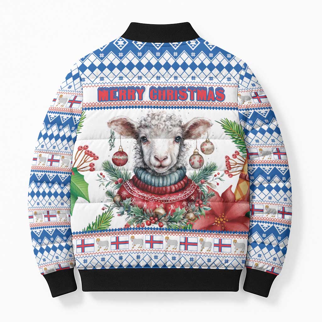 Faroe Islands Christmas Bomber Puffer Jacket Cute Faroese Sheep Xmas Patterns - Wonder Print Shop
