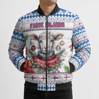 Faroe Islands Christmas Bomber Puffer Jacket Cute Faroese Sheep Xmas Patterns - Wonder Print Shop
