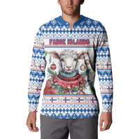 Faroe Islands Christmas Button Sweatshirt Cute Faroese Sheep Xmas Patterns - Wonder Print Shop