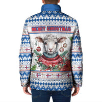 Faroe Islands Christmas Padded Jacket Cute Faroese Sheep Xmas Patterns - Wonder Print Shop