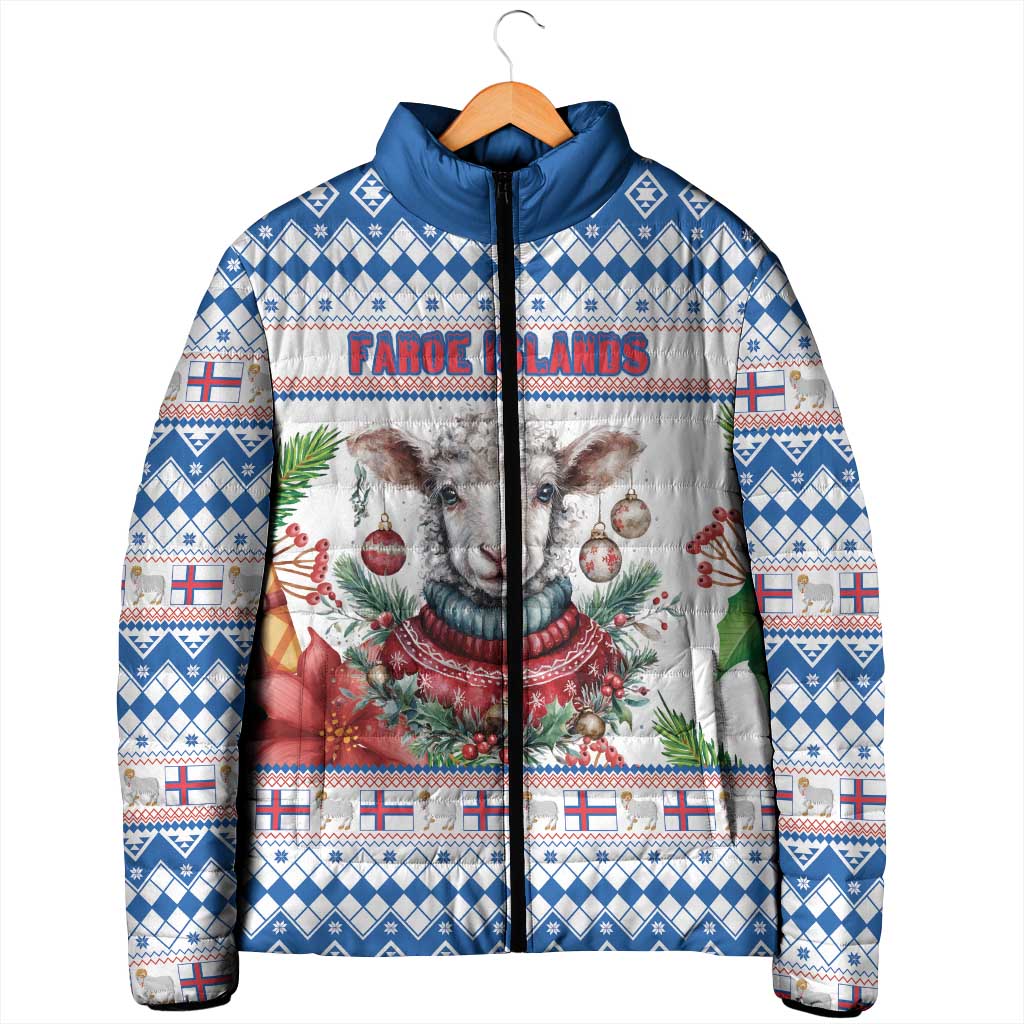 Faroe Islands Christmas Padded Jacket Cute Faroese Sheep Xmas Patterns - Wonder Print Shop