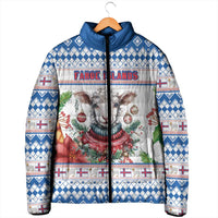 Faroe Islands Christmas Padded Jacket Cute Faroese Sheep Xmas Patterns - Wonder Print Shop