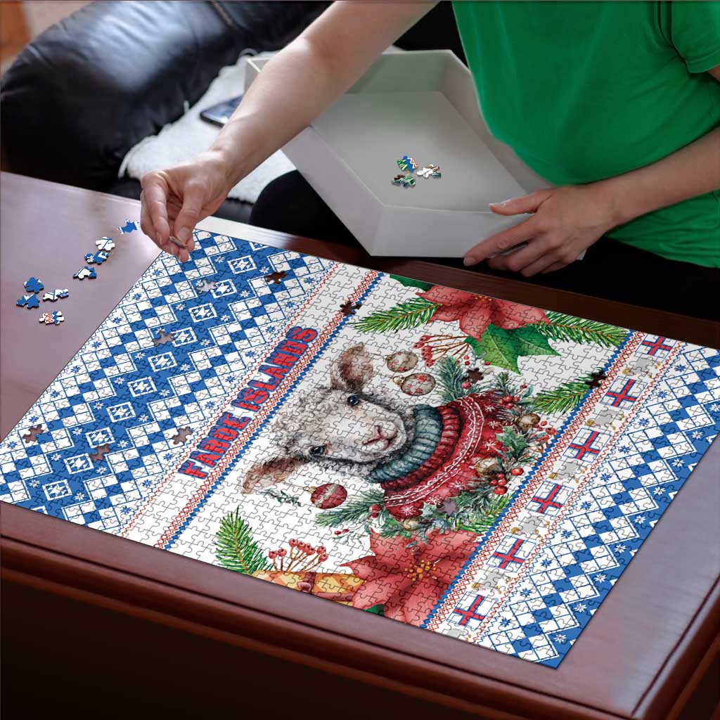 Faroe Islands Christmas Puzzle Cute Faroese Sheep Xmas Patterns - Wonder Print Shop