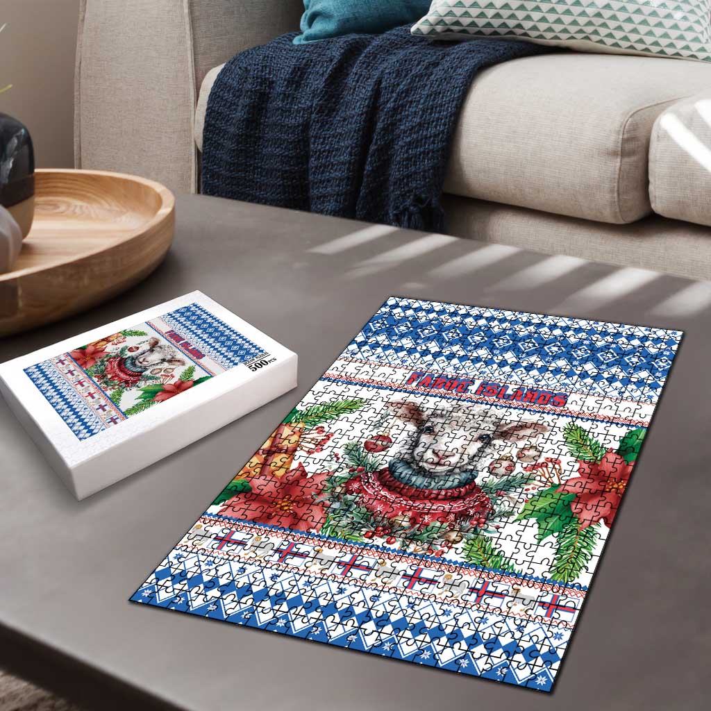 Faroe Islands Christmas Puzzle Cute Faroese Sheep Xmas Patterns - Wonder Print Shop