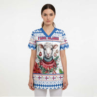 Faroe Islands Christmas Scrub Top Cute Faroese Sheep Xmas Patterns - Wonder Print Shop