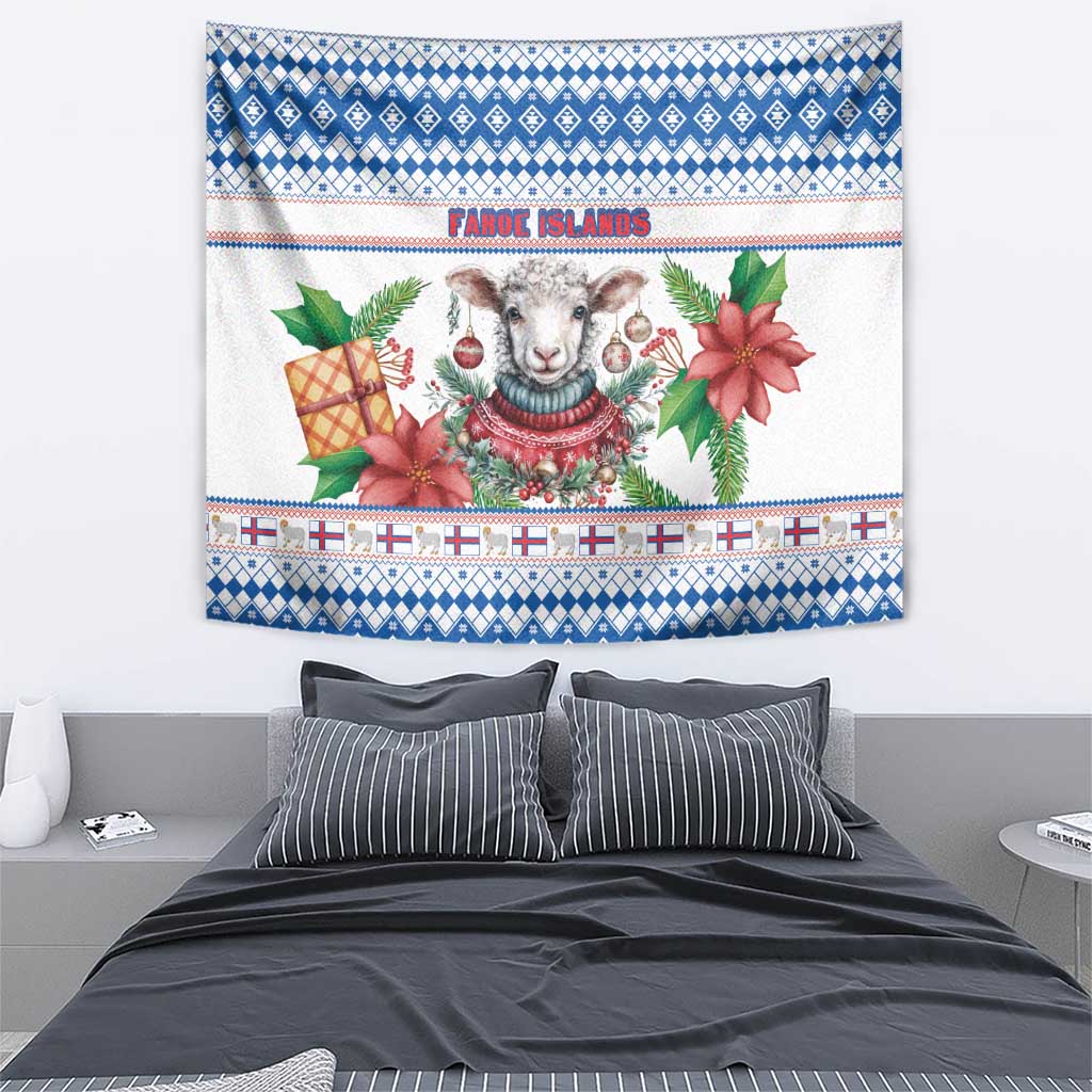 Faroe Islands Christmas Tapestry Cute Faroese Sheep Xmas Patterns - Wonder Print Shop