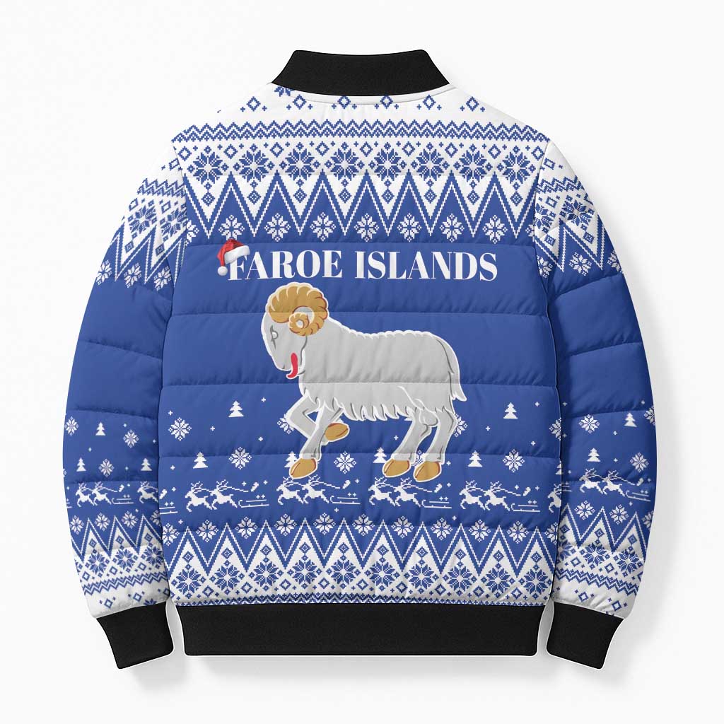 Faroe Islands Christmas Bomber Puffer Jacket Coat Of Arms Xmas Patterns - Wonder Print Shop