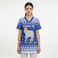 Faroe Islands Christmas Scrub Top Coat Of Arms Xmas Patterns - Wonder Print Shop