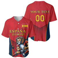 Red V-neck jersey front shows lion graphic; back shows 'YOUR TEXT' and '00'
