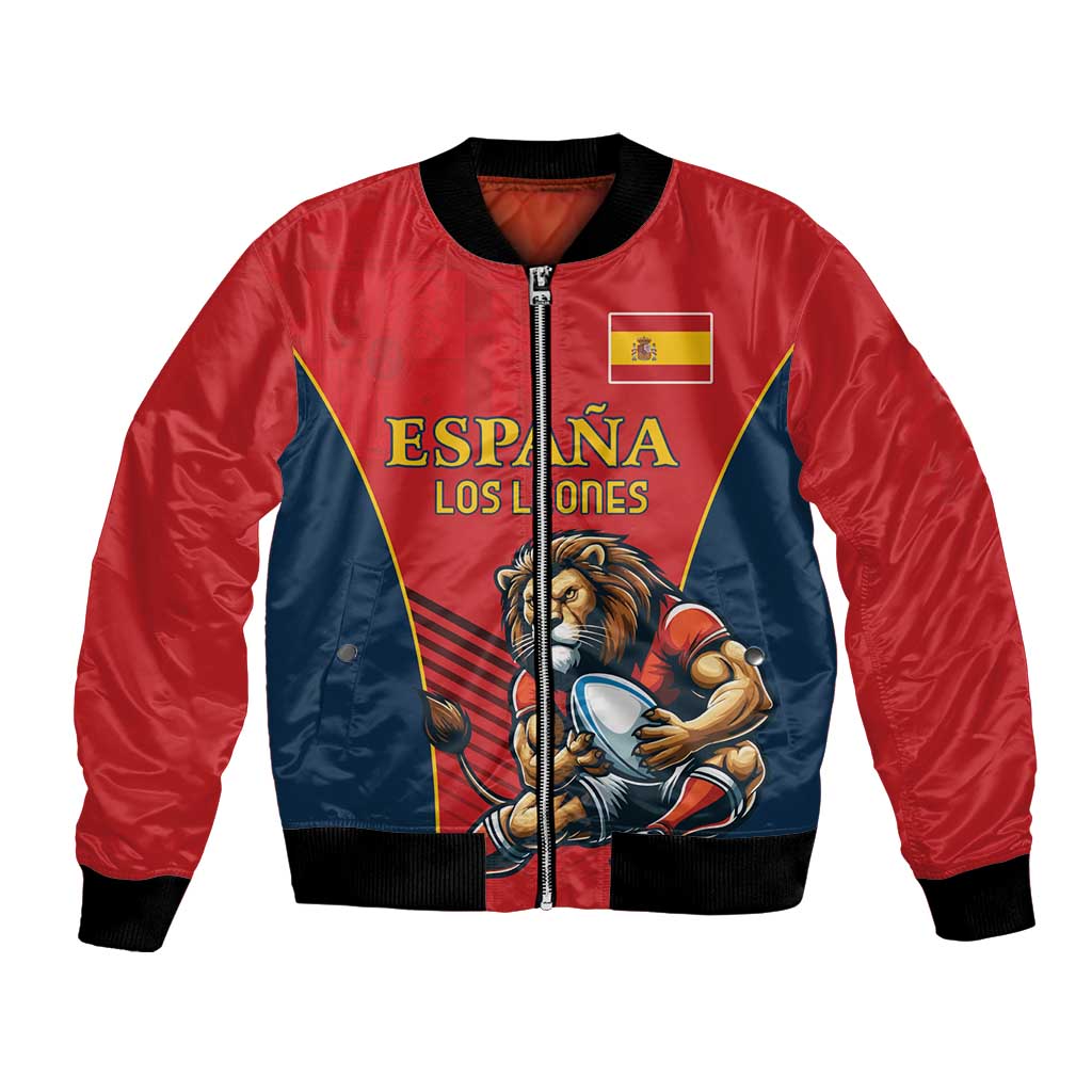 Custom Spain Rugby Bomber Jacket Los Leones Lion Mascot