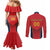 Custom Spain Rugby Couples Matching Mermaid Dress and Long Sleeve Button Shirt Los Leones Lion Mascot