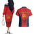 Custom Spain Rugby Couples Matching Off The Shoulder Long Sleeve Dress and Hawaiian Shirt Los Leones Lion Mascot